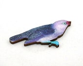 Purple Bird Brooch, Wooden Bird Brooch, Bird Illustration, Wood Jewelry