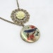 RESERVED CIJ 20% OFF Blue Bird Locket Illustration Necklace Pink Green Flower
