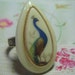 LAST ONE Peacock Ring with Vintage and Rare Cabochon Lucite West Germany Tear Drop Shape Bird of Paradise Ring on Adjustable Brass Band