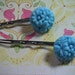 Baby Blue Glass Flower Cabochons on Silver Bobby Pins