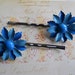 Blue Enamel Flowers on Gunmetal Bobby Pins Upcycled 1950s