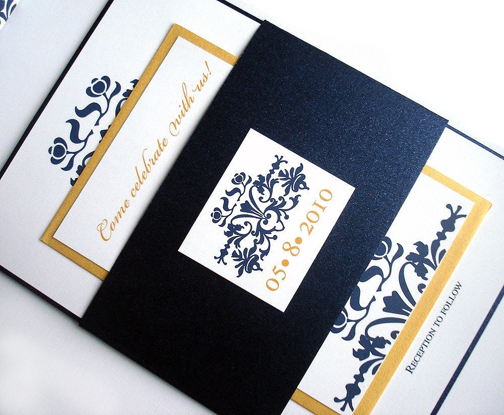 navy and gold wedding invitation Navy blue Wedding Invitation