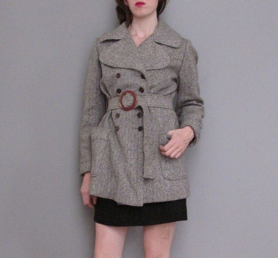 vintage 70's GREY tweed coat S