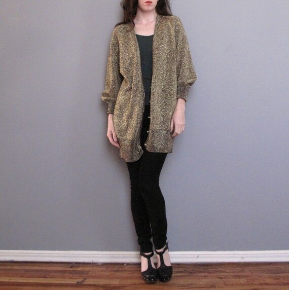 vintage GOLD metallic long CARDIGAN sweater