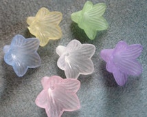 50 Mixed Color Frosted Acrylic Trumpet Flower Bead Caps - 22mm Cones With Center Hole