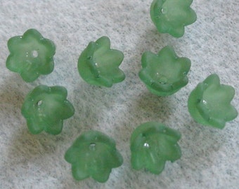 Frosted Acrylic Lucite Flower Cap Beads Emerald Green 10mm x 6mm 416