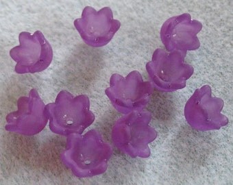 Frosted Acrylic Lucite Flower Cap Beads Dark Purple 10mm x 6mm 416