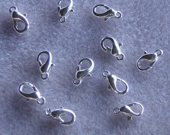 Bright Silver Plated Lobster Clasps Nickel Free 10mm x 6mm 601