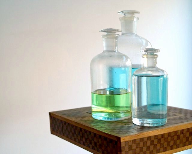 Vintage Pyrex Laboratory Glass Bottles With Ground Stoppers