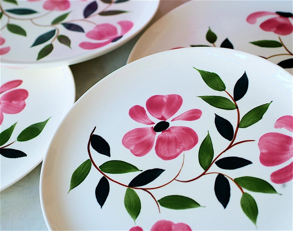 6 pink flower plates