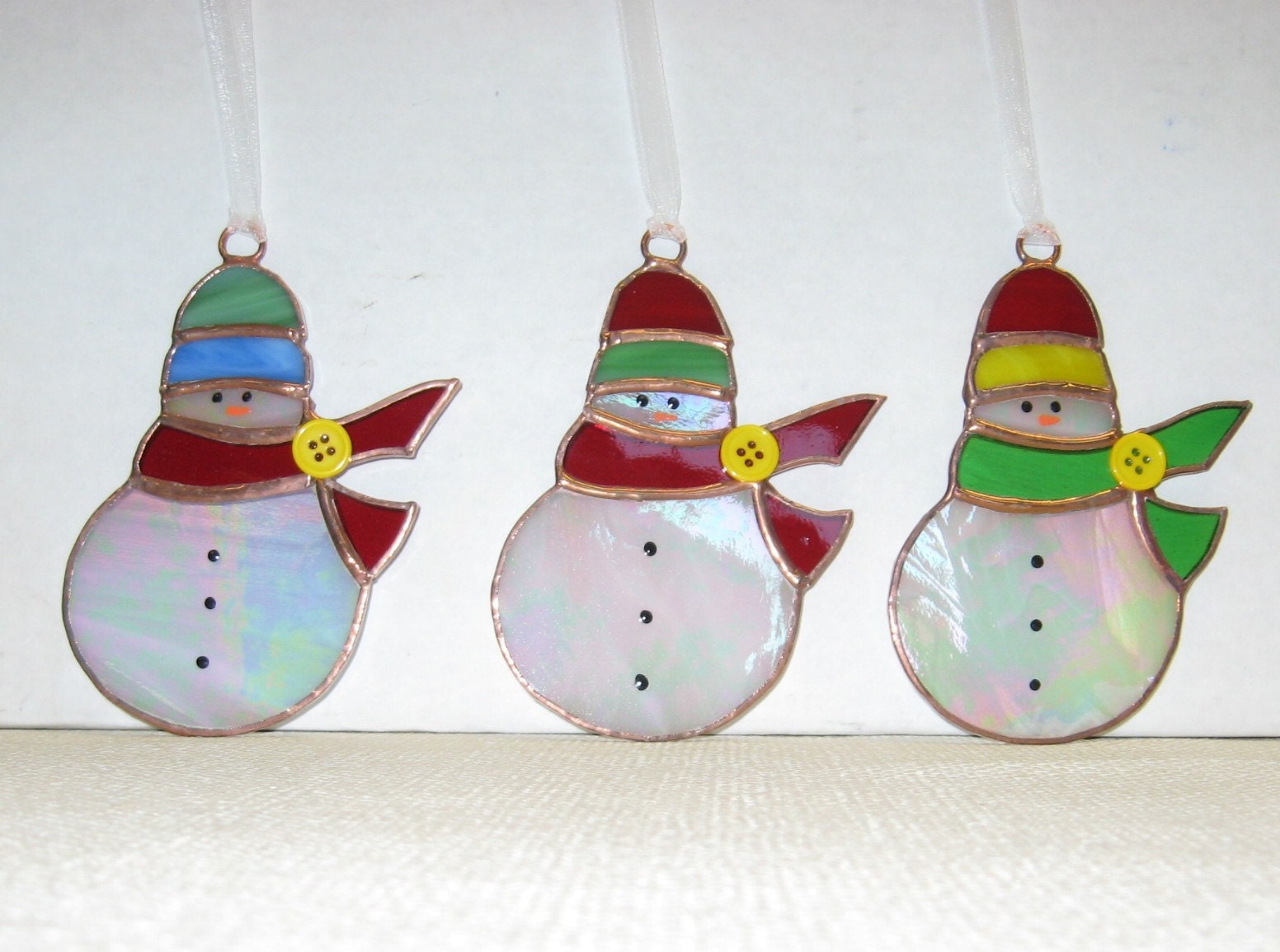 Set of 3 Stained Glass Snowmen