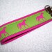 Key Fob Wrist Key Chain Preppy Pink and Green Horses on Hot Pink