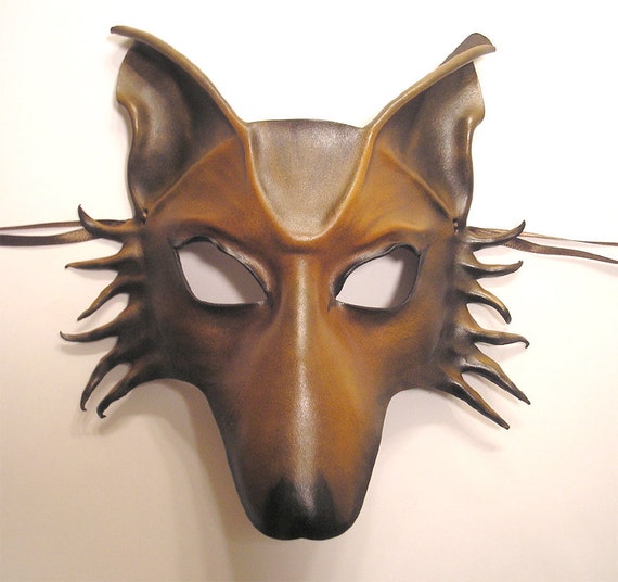 Leather Wolf Fox or Dog Mask in brown and black by teonova on Etsy