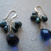 Tear drop earrings in blue quartz gemstone and pearl in wire wrapped silver