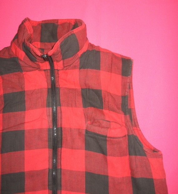 Vintage LumberJack Vest Red Black Buffalo Plaid Checks