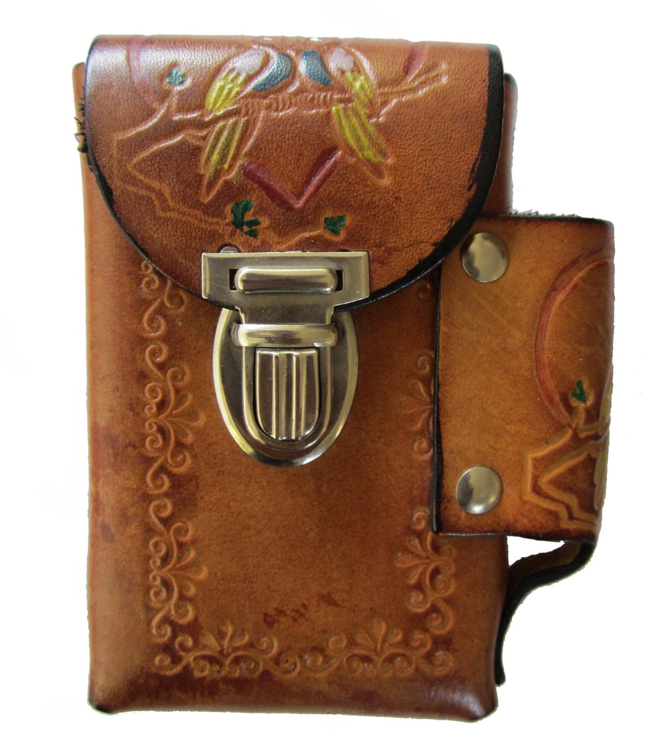 Hippie Tooled Leather Cigarette Case Iphone Lighter