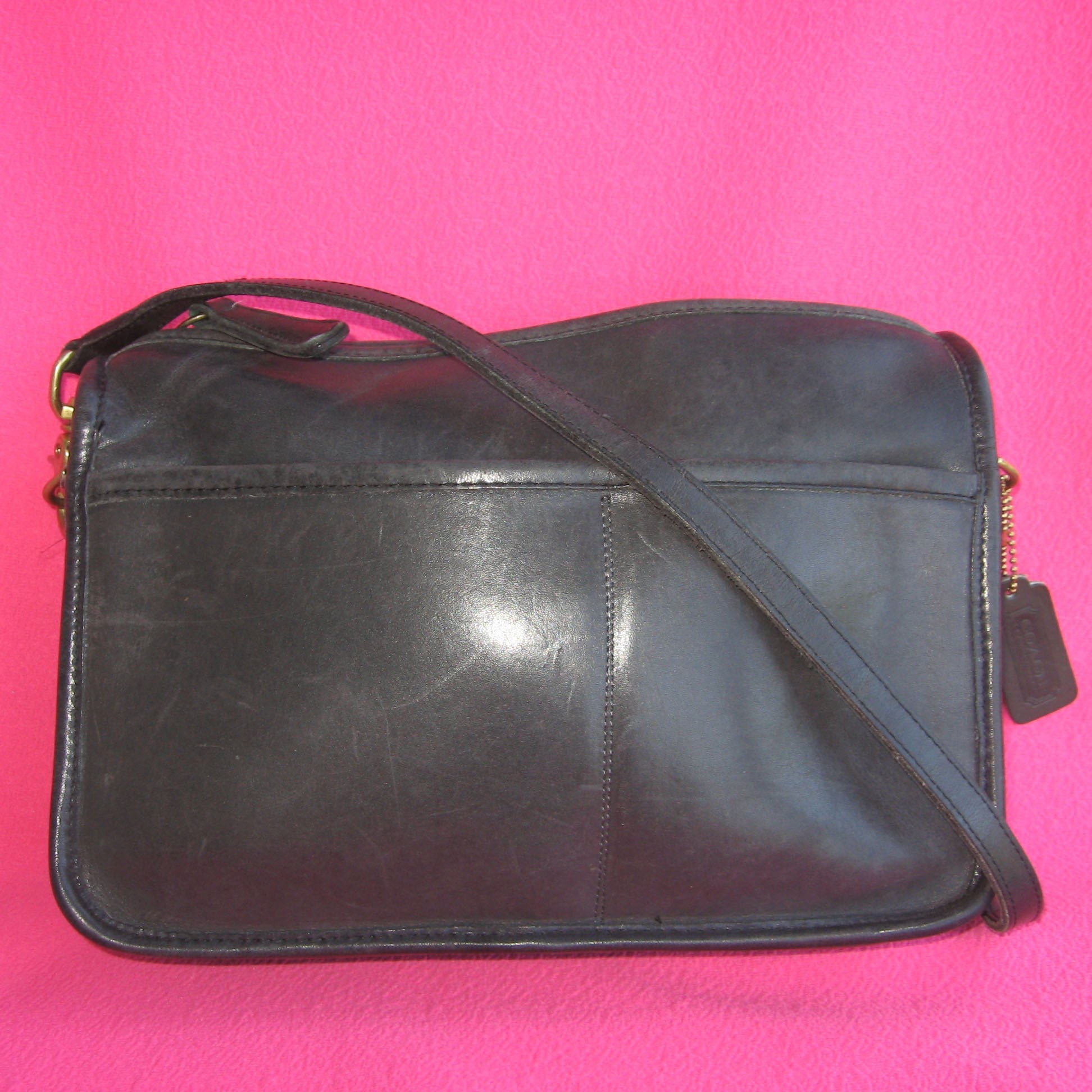Vintage Coach Bag Crossbody Long Strap Black Leather