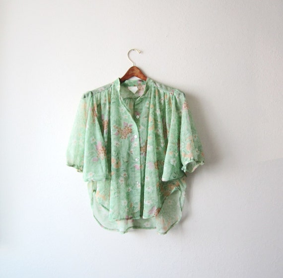 1970s Sheer See Through Floral Blouse Size Medium by OiseauVintage