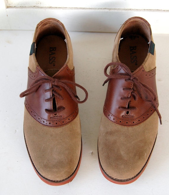 Items similar to Vintage tan and brown SUEDE saddle shoes OXFORDS men 9 ...