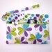 Purple Green Wristlet Wallet Clutch Purse Flowers Dots Contrast