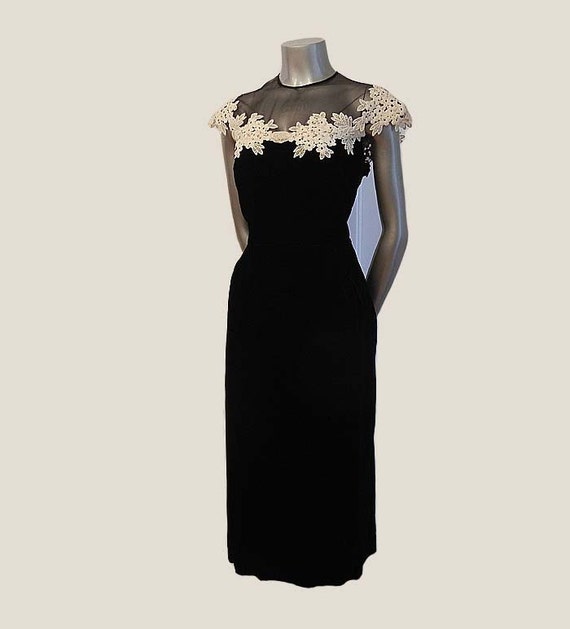 Reserved for tina Floral Applique Rhinestones Vintage 50's Black ...