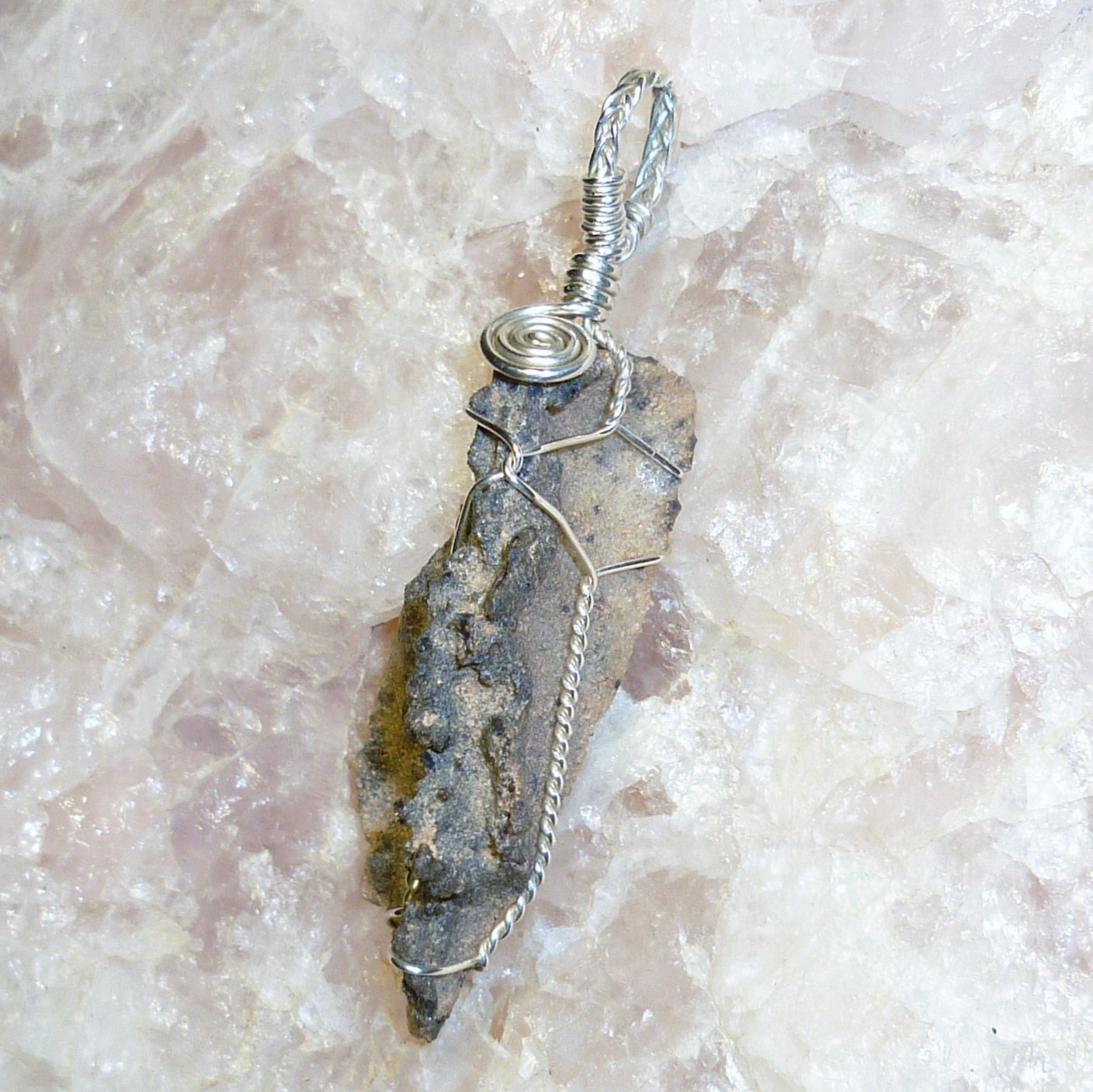 Fulgurite Lightning Strike Stone Sterling Silver Wire Pendant