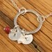 Personalized Initial and Birthstone Necklace -- Silver Hammered Circle Initial and Birthstone Necklace
