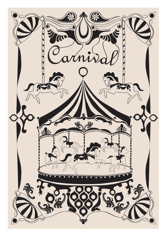 Items similar to Large 13 X 19 / Poster / Merry - Go - Round Print ...