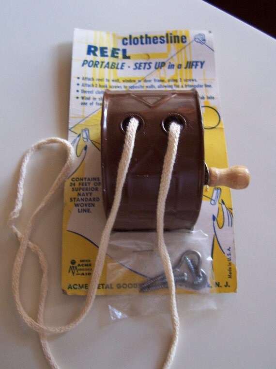 Vintage Clothesline Metal Retractable authentic Acme USA 1940s