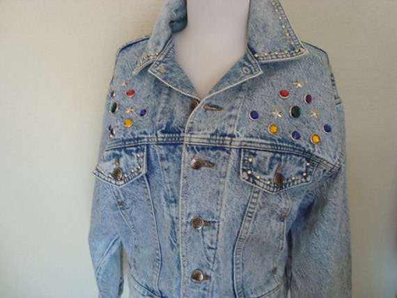 Bedazzled Studded Acid wash Jean Jacket by Aquanetta on Etsy