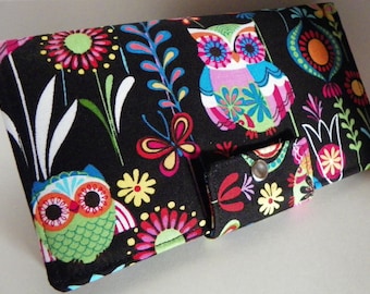 Euro Owls Handmade Long vegan Wallet BiFold Clutch or half size unisex wallet