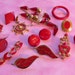 Vintage Eighties Red Rhinestone Enameled Gold Tone Craft Lot Destash