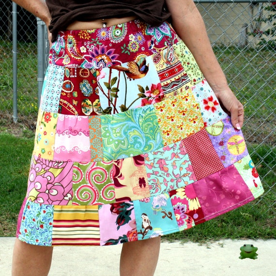 Skirt Peasant Tier Patchwork Aline 32 inches around at