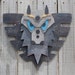 Mounted Wood WULF Head With WIngs.
