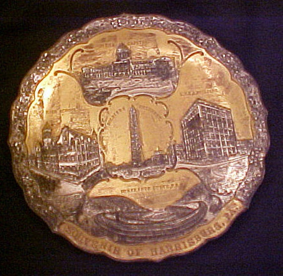Antique 1920's Metal Souvenir Plate Harrisburg PA 3D by gladsbag
