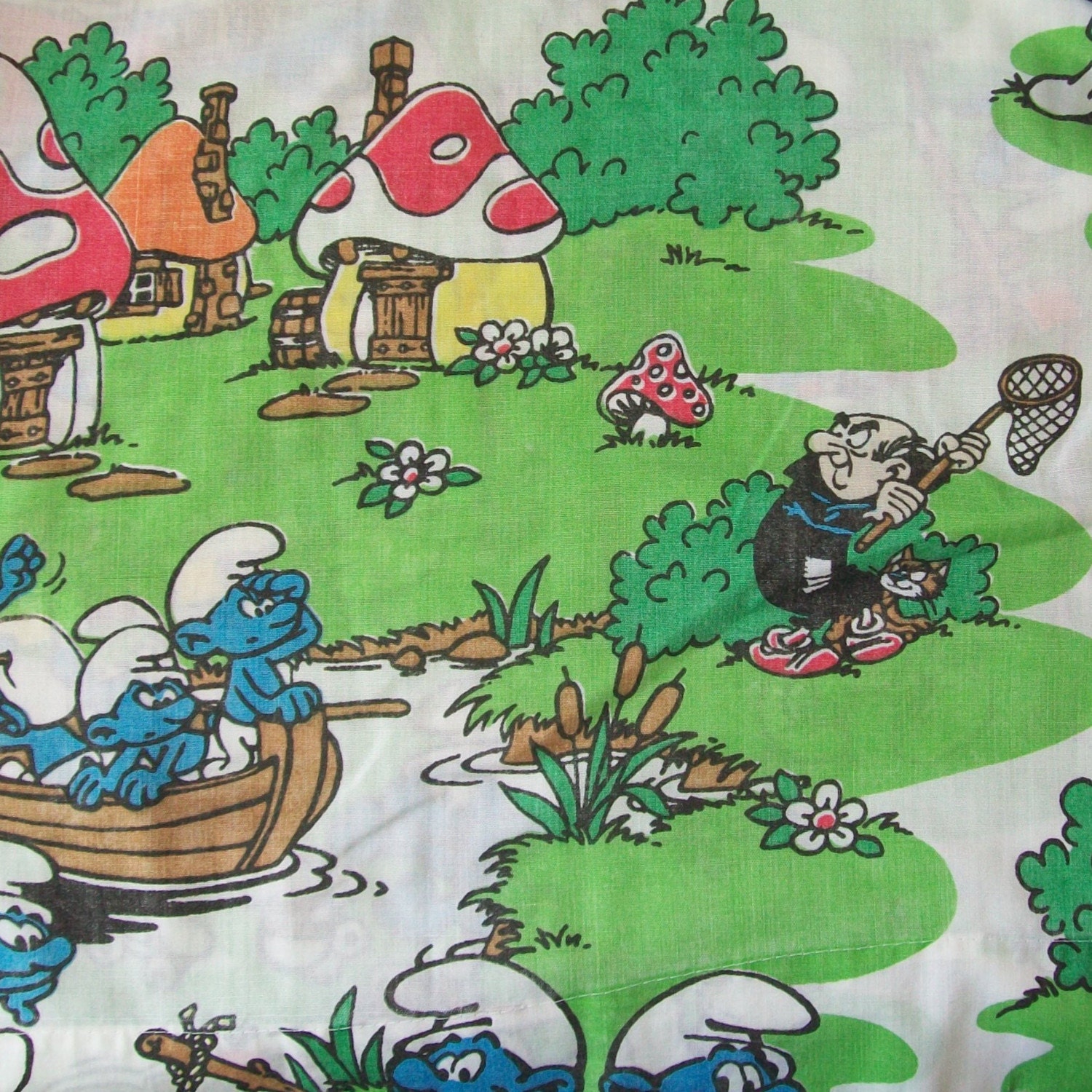 Vintage 80s SMURF Twin Sheet Set by nickandnessies on Etsy