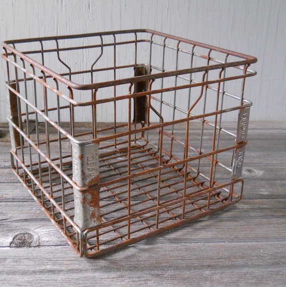Vintage Industrial Metal Milk Crate Dean Foods