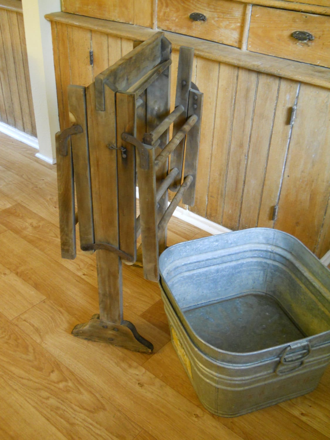 Vintage Galvanized Wash Tubs with Wood Wash Stand