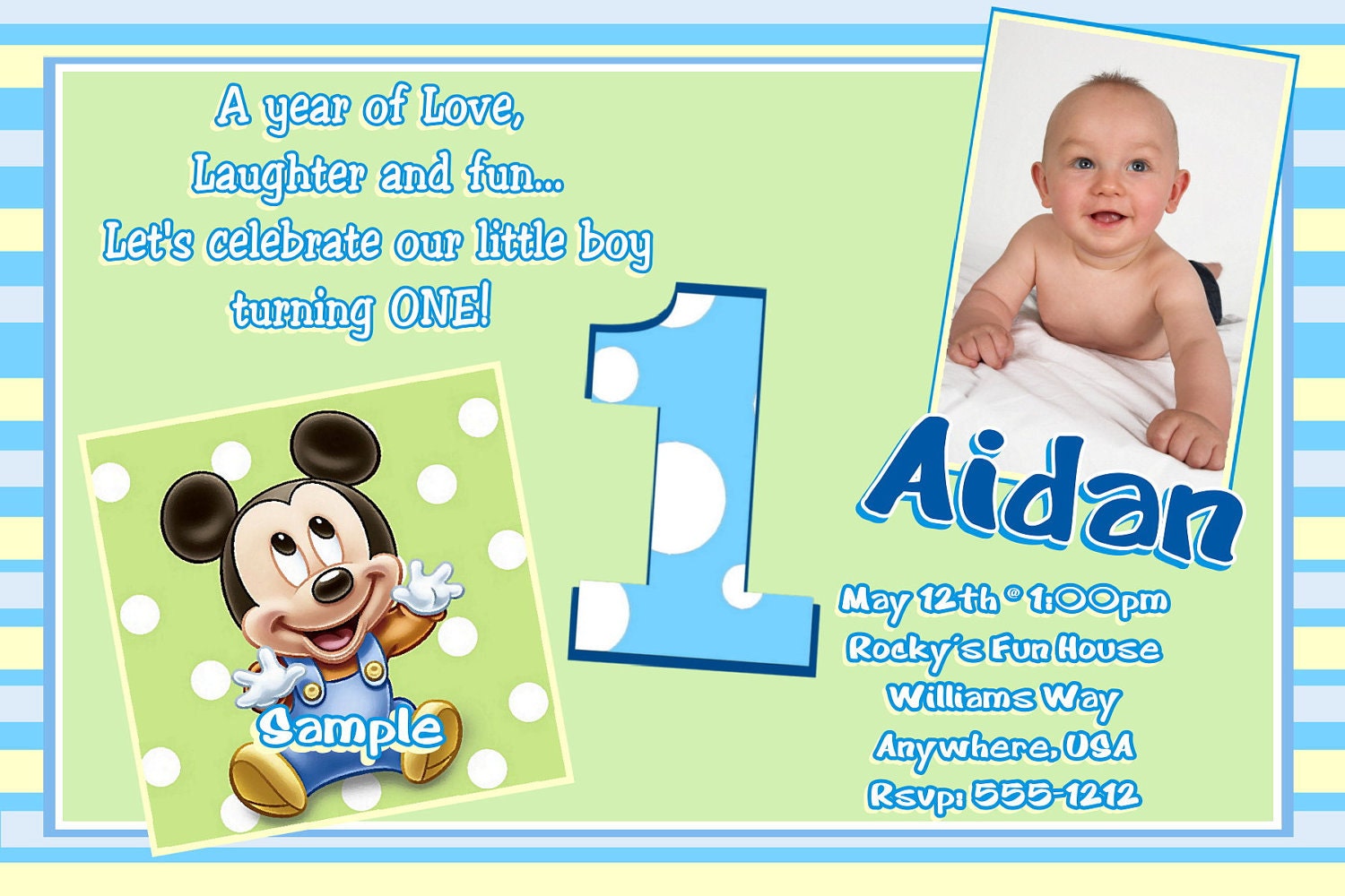 Baby Mickey 1St Birthday Personalized Invitations 5