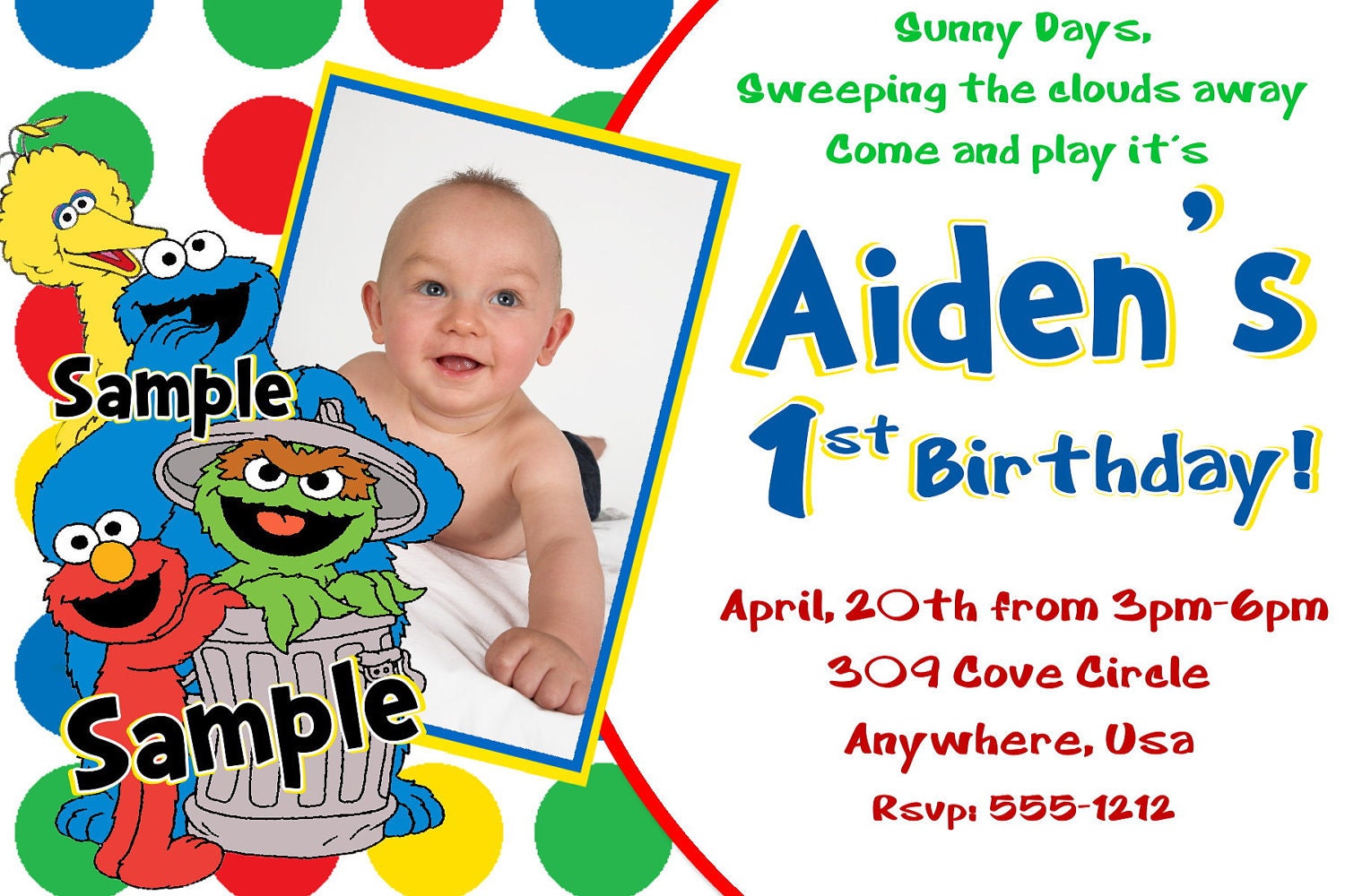 Sesame Street Birthday Invitations Elmo Cookie Monster Big