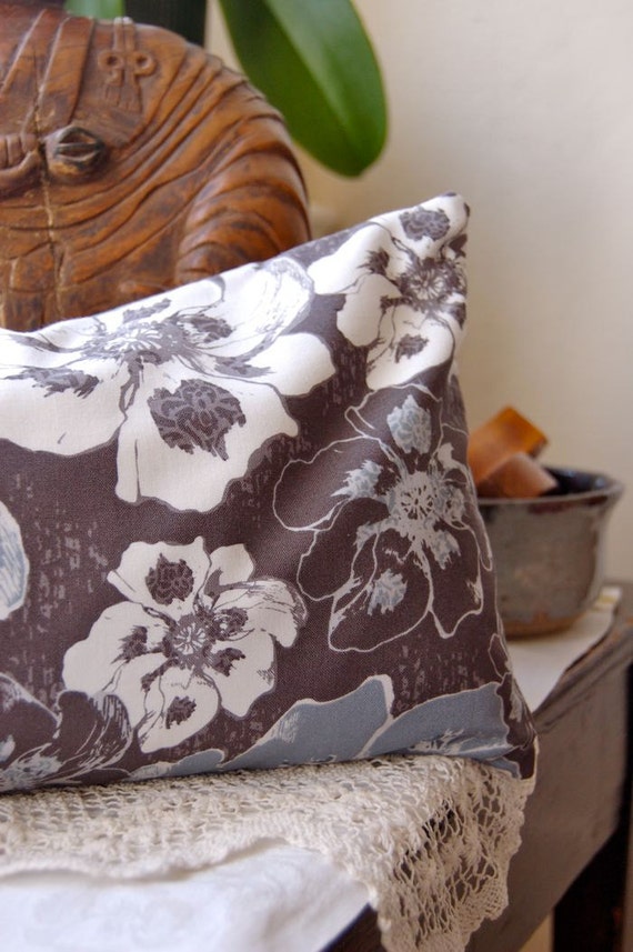 Buckwheat Pillow Graphite and Smoke Blue Floral by Mireio on Etsy