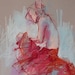 Original Pastel Drawing of Female Model wearing a Red Skirt on Light Rose