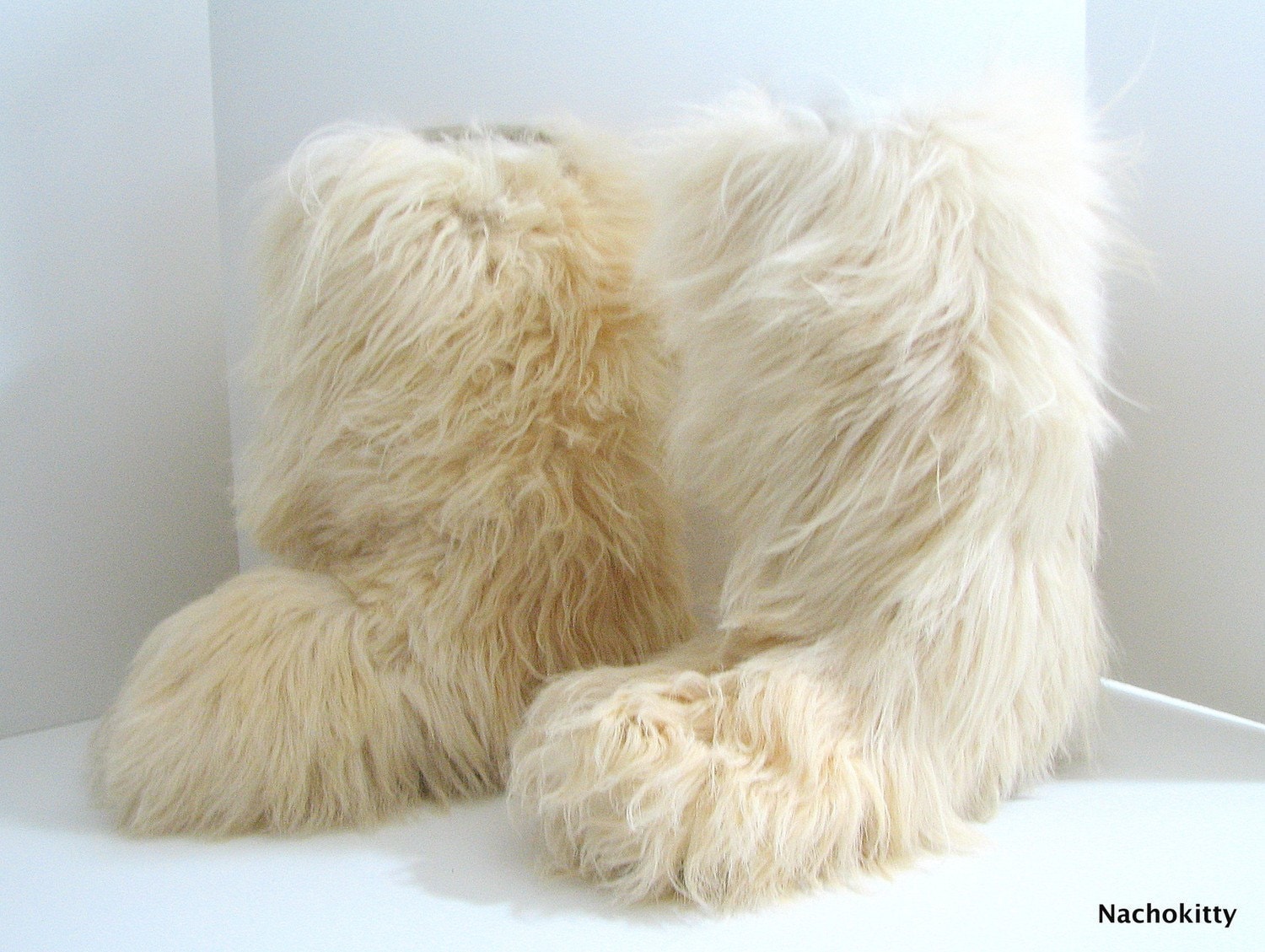 Furry Tall Yeti Boots 1960s Size 11 Large Long Goat Hair