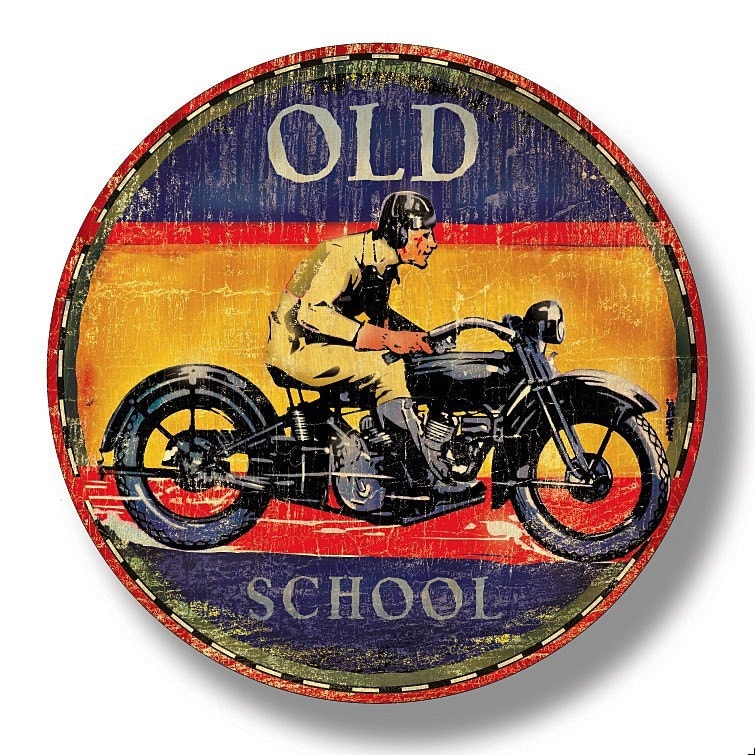 Old school Vintage Motorcycle sign 12 inch wood.