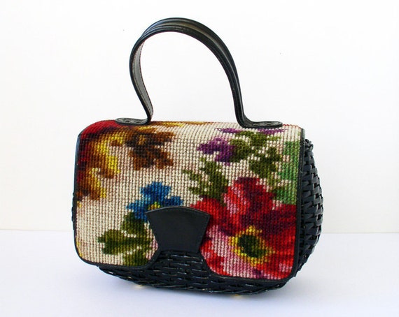 Koret vintage wicker purse with embroidered details handbag