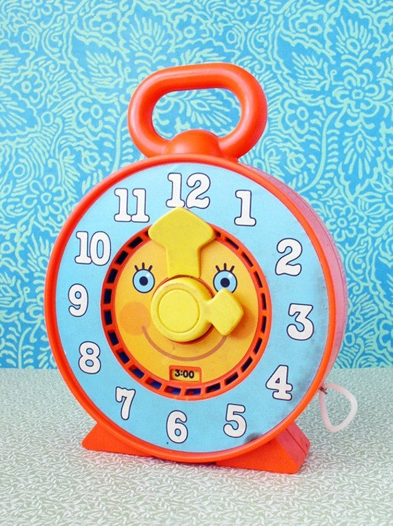 Mattel pull string toy clock from 1981 children kid games