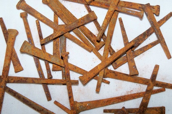 Rusty Square Head Nails Primitive 3 Inch Set Of 12