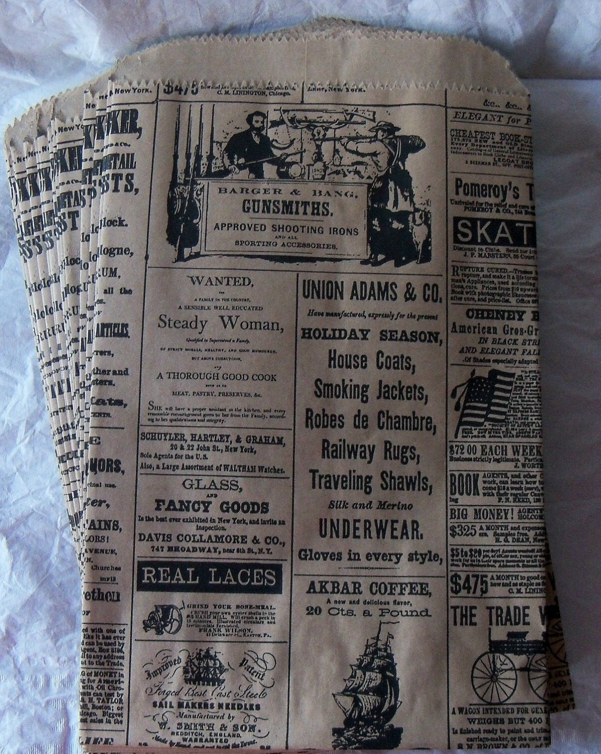 25 Vintage Newsprint Newspaper Brown Paper Kraft Bags.