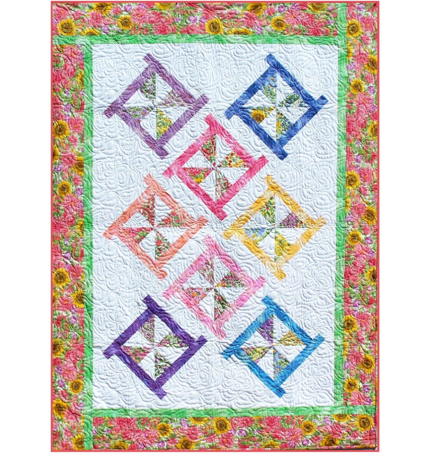 PINWHEEL POSIES Quilt Pattern B J Q 115 Printable Pdf