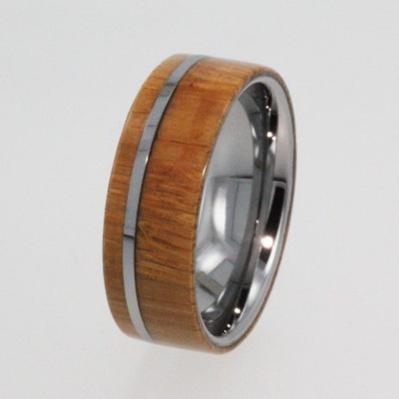 Mens Tungsten Wedding Band, Wood Ring with Flat Profile, Custom ...